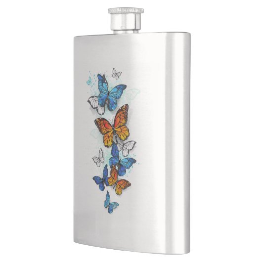 Flying Butterflies Morpho und Monarch Flachmann (Links)