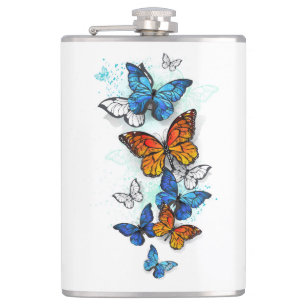 Flying Butterflies Morpho und Monarch Flachmann
