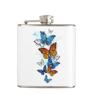 Flying Butterflies Morpho und Monarch Flachmann