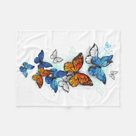 Flying Butterflies Morpho und Monarch Fleecedecke (Vorderseite (Horizontal))
