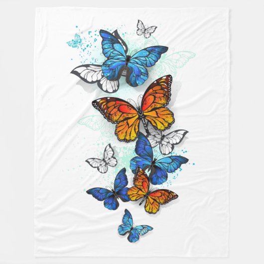 Flying Butterflies Morpho und Monarch Fleecedecke (Vorderseite)