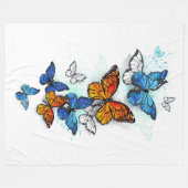 Flying Butterflies Morpho und Monarch Fleecedecke (Vorderseite (Horizontal))