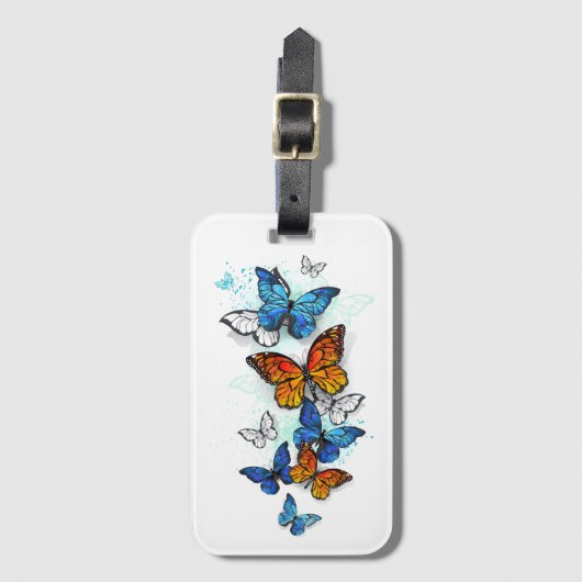 Flying Butterflies Morpho und Monarch Gepäckanhänger (Vorderseite Vertikal)