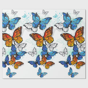 Flying Butterflies Morpho und Monarch Geschenkpapier