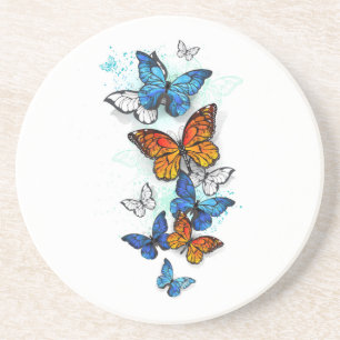 Flying Butterflies Morpho und Monarch Getränkeuntersetzer