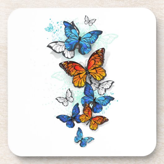 Flying Butterflies Morpho und Monarch Getränkeuntersetzer (Vorderseite)