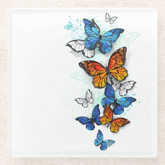Flying Butterflies Morpho und Monarch Glasuntersetzer (Vorderseite)