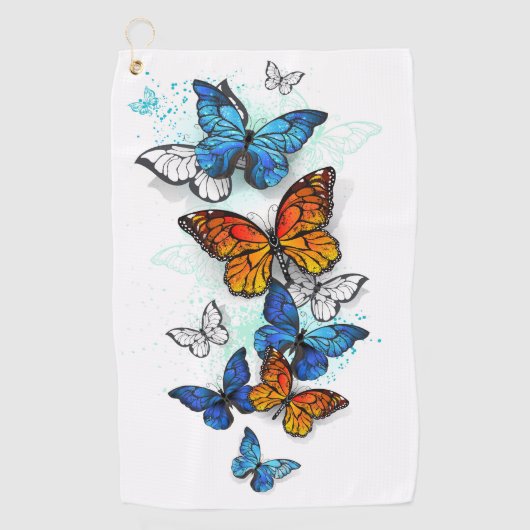 Flying Butterflies Morpho und Monarch Golfhandtuch (Vorderseite)