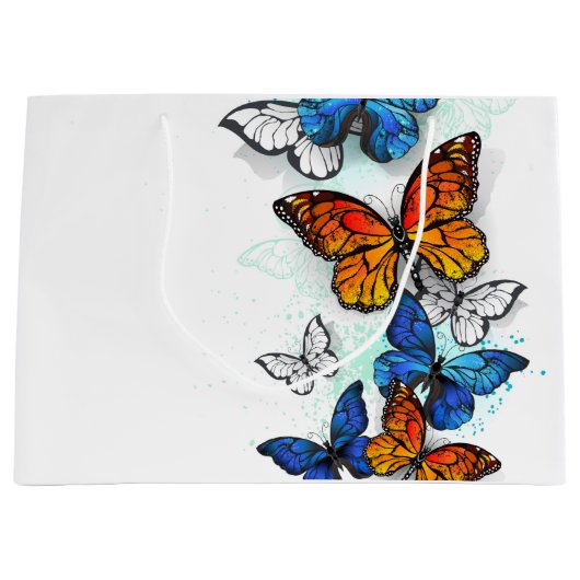 Flying Butterflies Morpho und Monarch Große Geschenktüte (Vorderseite)