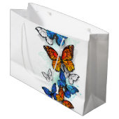 Flying Butterflies Morpho und Monarch Große Geschenktüte (Vorderseite Schrägansicht)