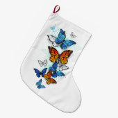 Flying Butterflies Morpho und Monarch Großer Weihnachtsstrumpf (Vorderansicht (hängend))