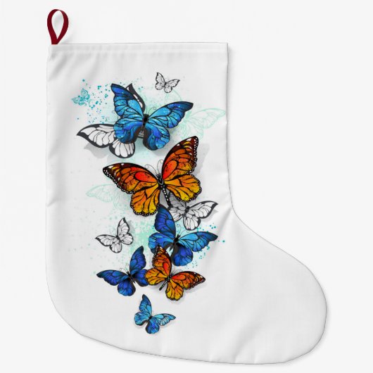 Flying Butterflies Morpho und Monarch Großer Weihnachtsstrumpf (Vorderseite)