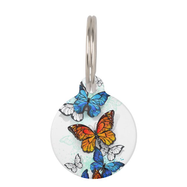 Flying Butterflies Morpho und Monarch Haustiermarke (Vorderseite)