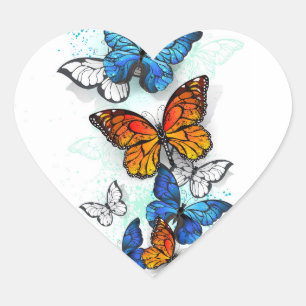 Flying Butterflies Morpho und Monarch Herz-Aufkleber