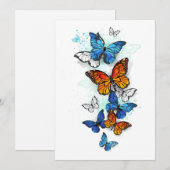 Flying Butterflies Morpho und Monarch Hinweiskarte (Vorne/Hinten)