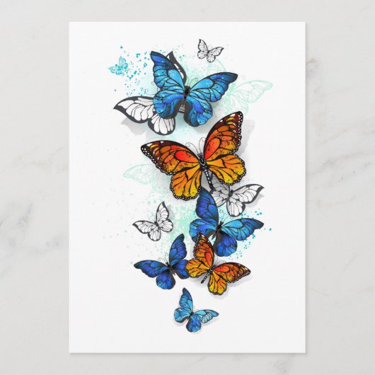 Flying Butterflies Morpho und Monarch Hinweiskarte (Vorderseite)