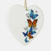 Flying Butterflies Morpho und Monarch Keramik Ornament (Rechts)