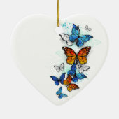 Flying Butterflies Morpho und Monarch Keramik Ornament (Hinten)