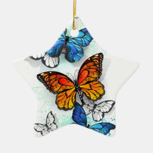 Flying Butterflies Morpho und Monarch Keramik Ornament