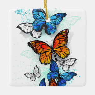 Flying Butterflies Morpho und Monarch Keramikornament