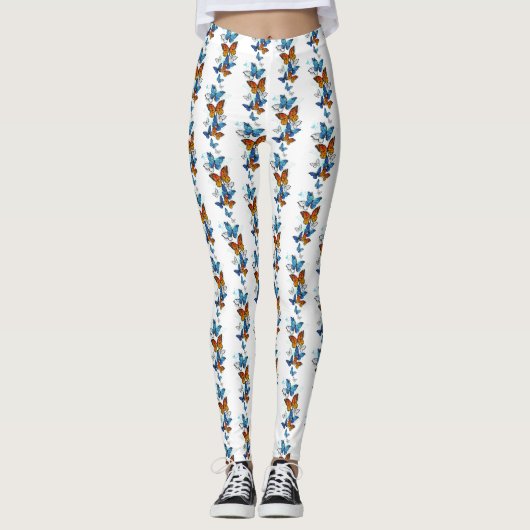 Flying Butterflies Morpho und Monarch Leggings (Vorderseite)