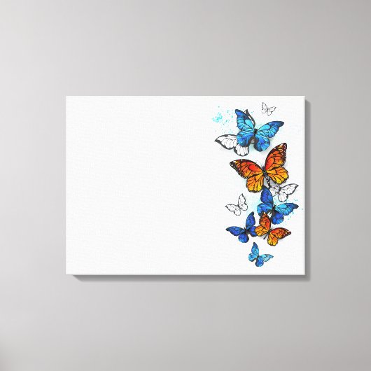 Flying Butterflies Morpho und Monarch Leinwanddruck (Vorderseite)