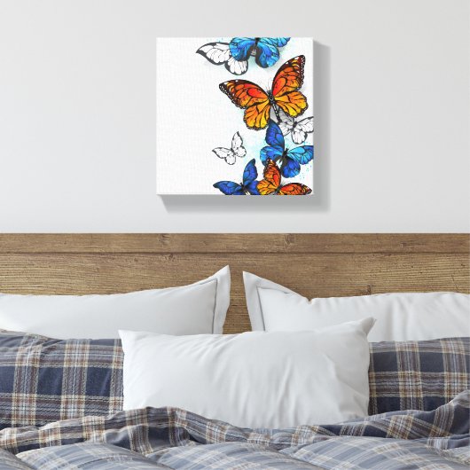 Flying Butterflies Morpho und Monarch Leinwanddruck (Insitu (Schlafzimmer))