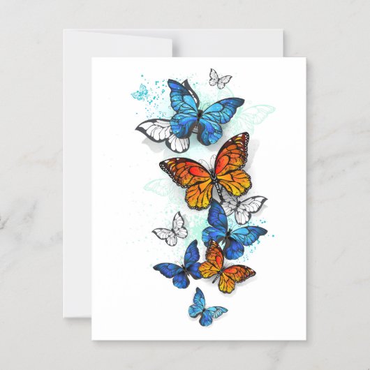 Flying Butterflies Morpho und Monarch Magneteinladung (Vorderseite)