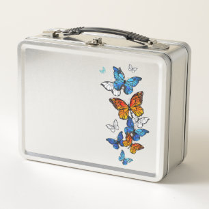 Flying Butterflies Morpho und Monarch Metall Brotdose