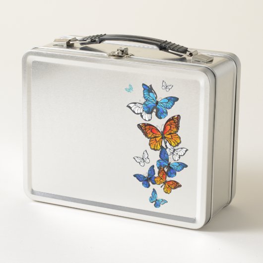 Flying Butterflies Morpho und Monarch Metall Brotdose (Vorderseite)