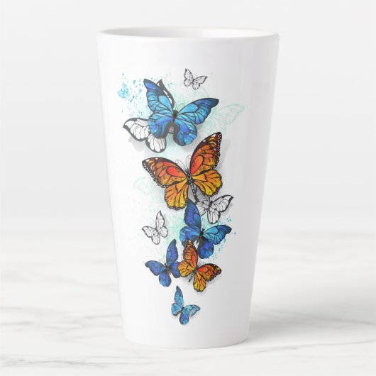 Flying Butterflies Morpho und Monarch Milchtasse (Vorderseite)