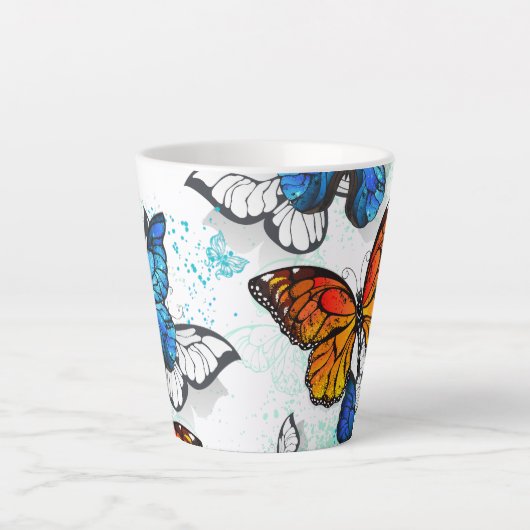 Flying Butterflies Morpho und Monarch Milchtasse (Vorderseite)