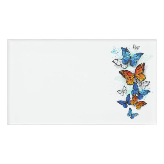 Flying Butterflies Morpho und Monarch Namenschild (Vorderseite)