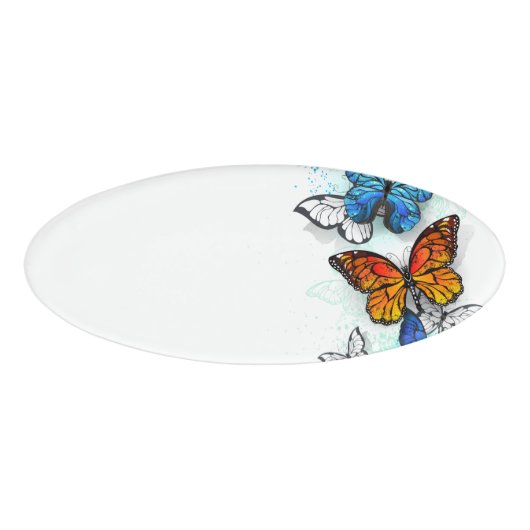 Flying Butterflies Morpho und Monarch Namenschild (Vorderseite)