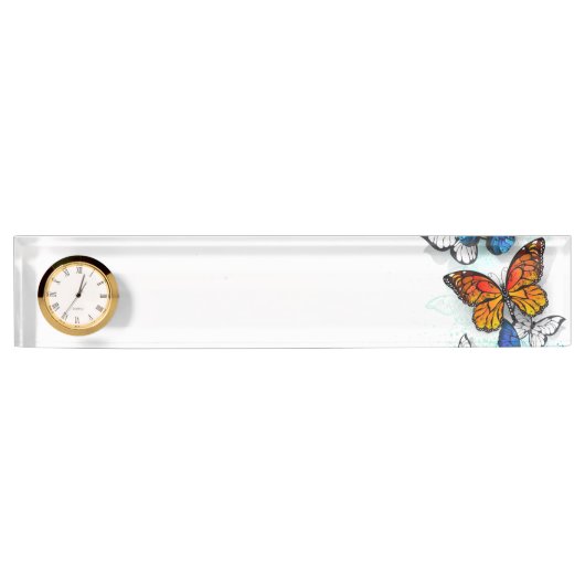 Flying Butterflies Morpho und Monarch Namensplakette (Vorderseite)