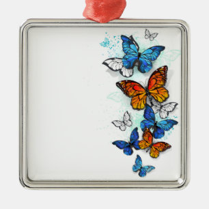 Flying Butterflies Morpho und Monarch Ornament Aus Metall