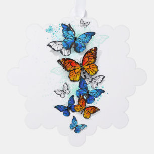 Flying Butterflies Morpho und Monarch Ornament Karte
