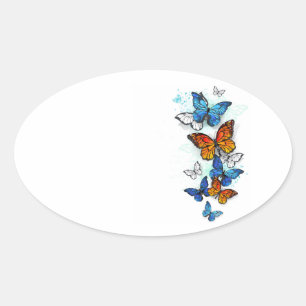 Flying Butterflies Morpho und Monarch Ovaler Aufkleber