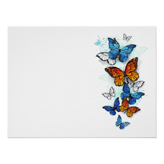 Flying Butterflies Morpho und Monarch Poster (Vorderseite)