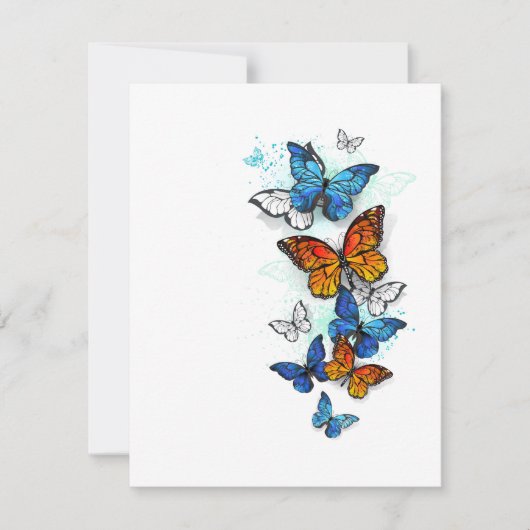 Flying Butterflies Morpho und Monarch RSVP Karte (Vorderseite)