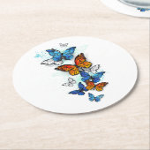 Flying Butterflies Morpho und Monarch Runder Pappuntersetzer (Angewinkelt)