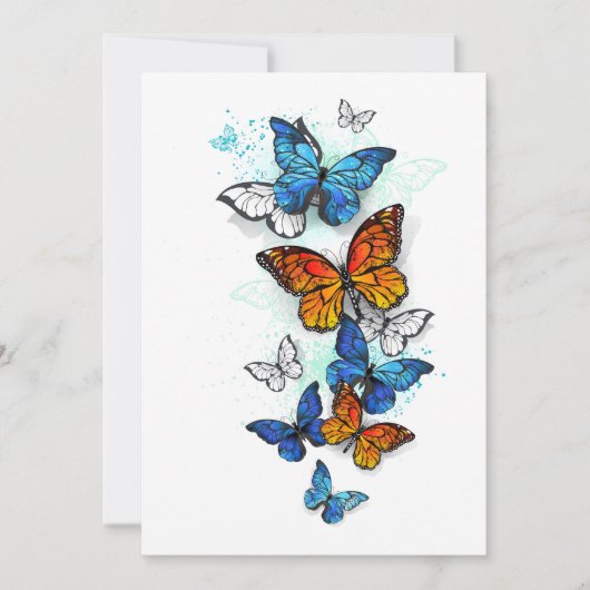 Flying Butterflies Morpho und Monarch Save The Date (Vorderseite)