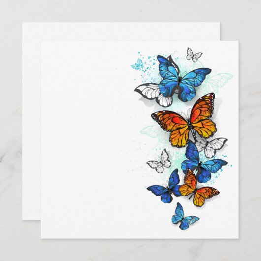 Flying Butterflies Morpho und Monarch Save The Date (Vorne/Hinten)