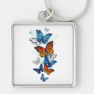 Flying Butterflies Morpho und Monarch Schlüsselanhänger