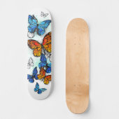 Flying Butterflies Morpho und Monarch Skateboard (Vorderseite)