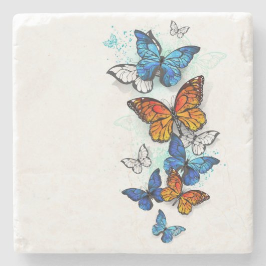 Flying Butterflies Morpho und Monarch Steinuntersetzer (Vorderseite)