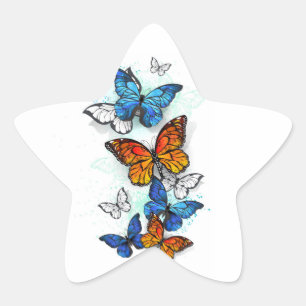 Flying Butterflies Morpho und Monarch Stern-Aufkleber