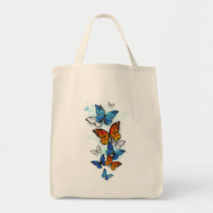 Flying Butterflies Morpho und Monarch Tragetasche