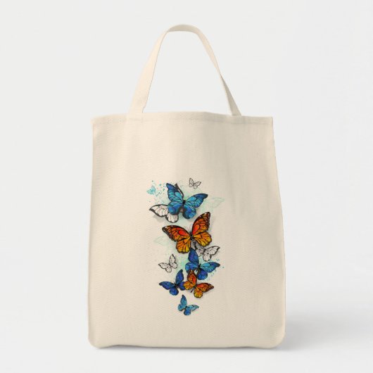 Flying Butterflies Morpho und Monarch Tragetasche (Vorne)