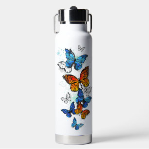 Flying Butterflies Morpho und Monarch Trinkflasche